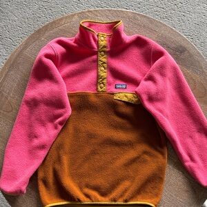 Patagonia Kids' Pink and Orange Fleece Hoodie girls size 12